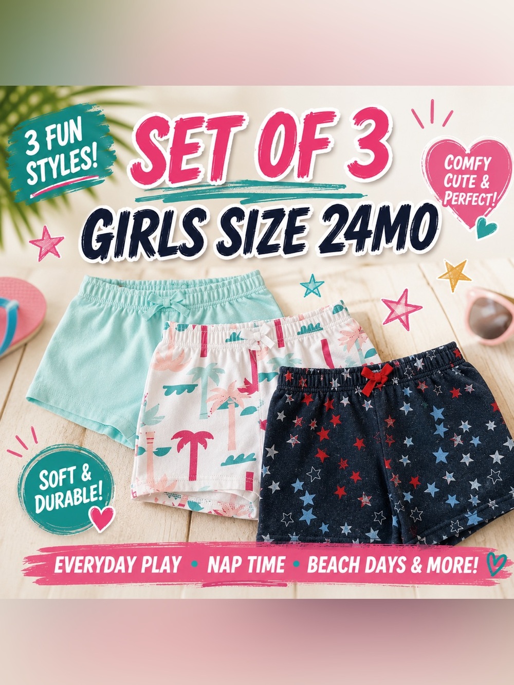 Set of 3 Pairs of Garanimals girls shorts size 24 months